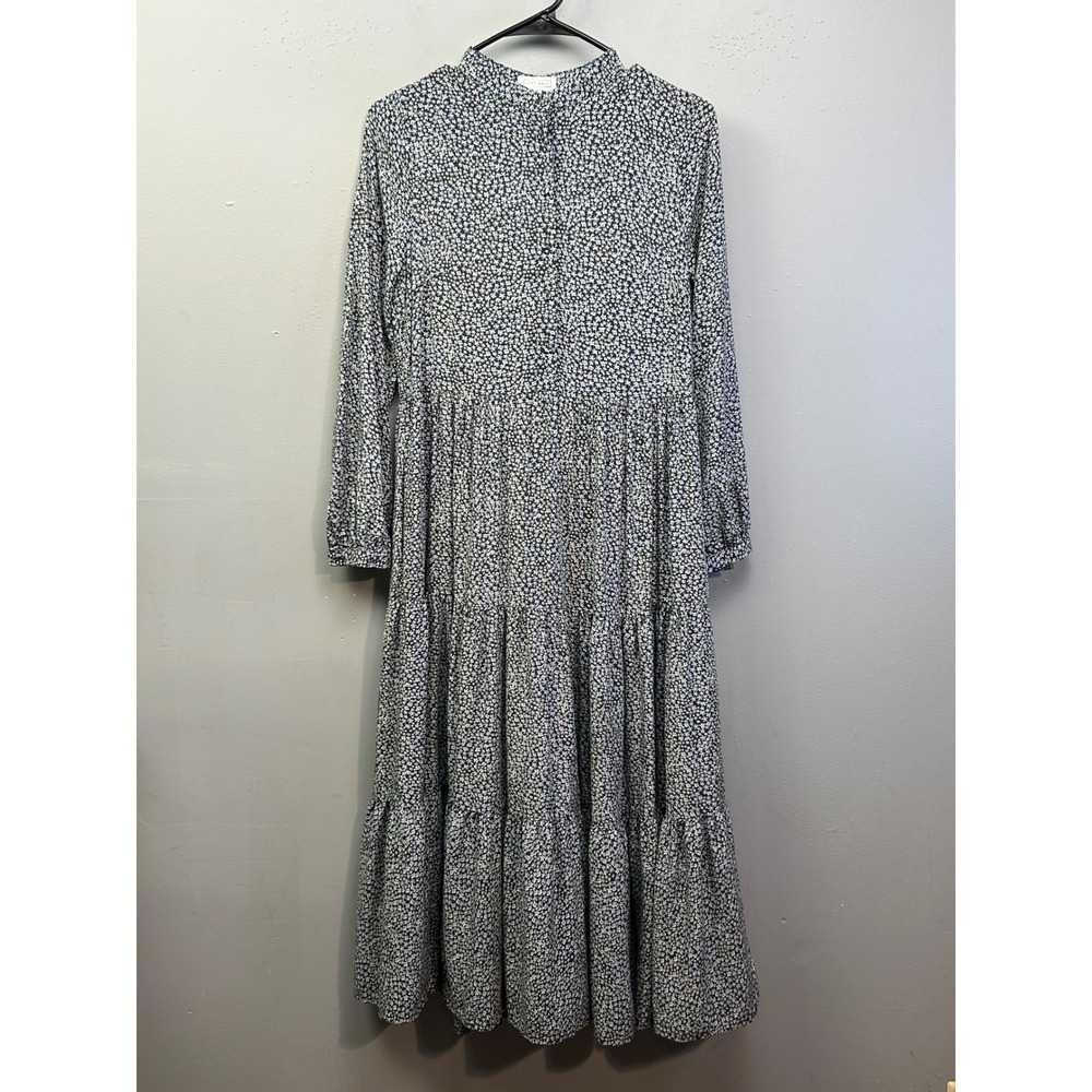 Sweet Salt Dress Women 6 Black Blue Floral Tiered Mock Neck Cottage Maxi Pockets